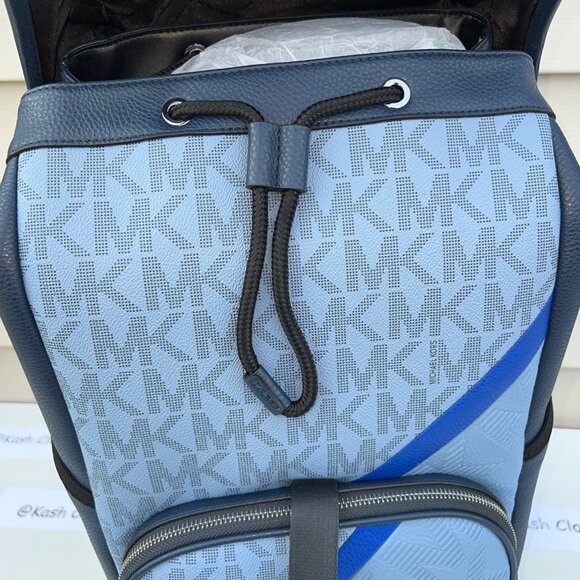 Michael Kors backpack mens cooper embossed leather logo stripe backpack chambray - Picture 8 of 10